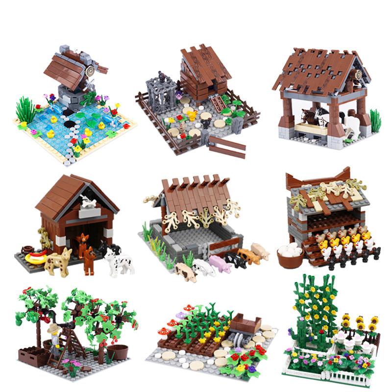 MOC City Farm Building Blocks Plant Animal Chicken Pig Dog Horse Vegetable Pond Egg accessories Gift Bricks Toys Children J079