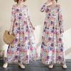 DIMANAF 2025 Женское Новое Весеннее Длинное Платье Большого Размера Винтажное Базовое С Длинным Рукавом Свободное Повседневное Макси Праздничное Цветочное