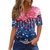Women's T Shirt Independence Day Print Button Short Sleeve Daily Weekend Fashion Basic V- Neck Regular Top