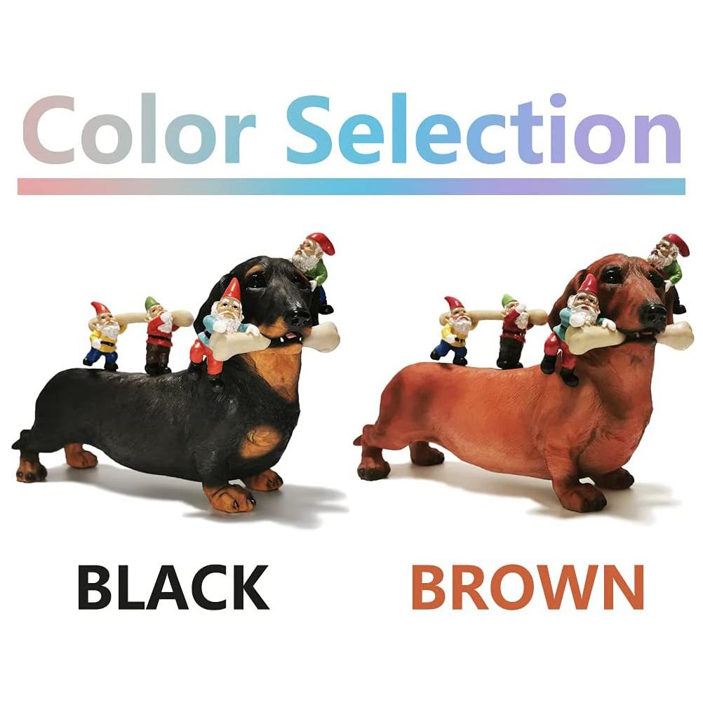 Dog Eating Dwarfs Statue Funny Yard Art Resin Dog Sculpture for Garden Lawn Patio