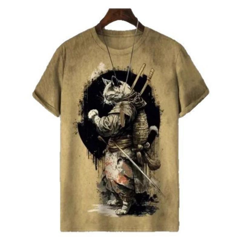 Летний топ с круглым вырезом и принтом 3D Warrior Cat, модные повседневные футболки с короткими рукавами для мужчин