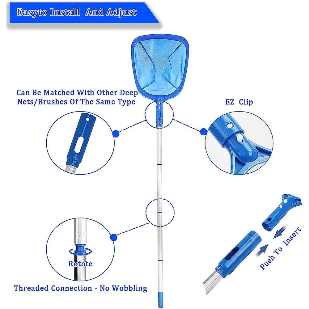Регулируемая скиммерная сетка для бассейна, телескопическая для очистки съемной поверхности плавательного шеста для ванн, спа-ванн и фонтанов