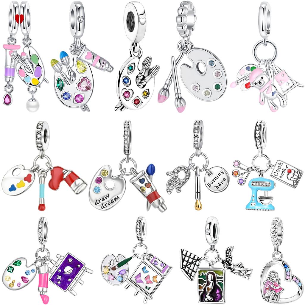 Colorful Copper Painting Charms Artistic Palette Beads Pendant Fit Original Bracelet Necklace Diy Fine Jewelry Gift