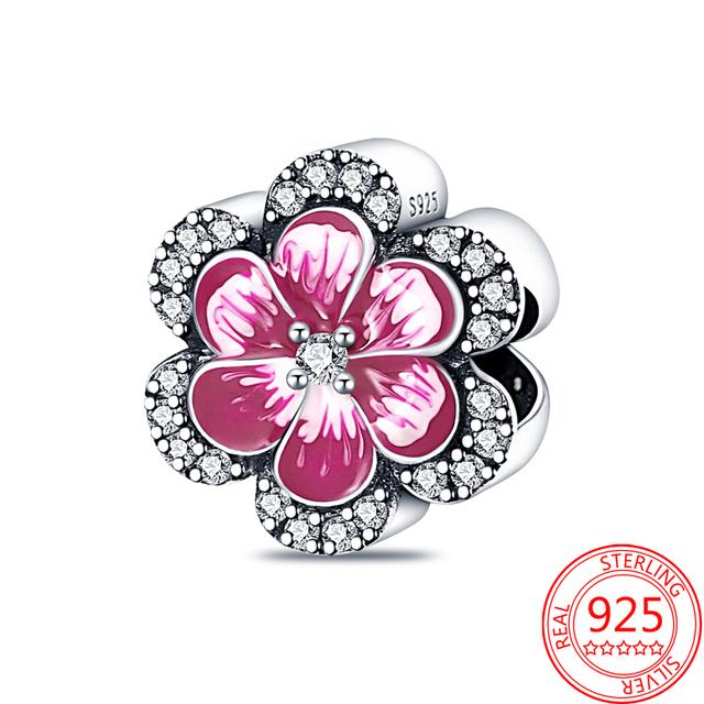Подвеска из стерлингового серебра 925 пробы, романтическая розовая любовь, фиолетовый камень, подходящий для модного браслета для женщин, изготовление ювелирных изделий своими руками