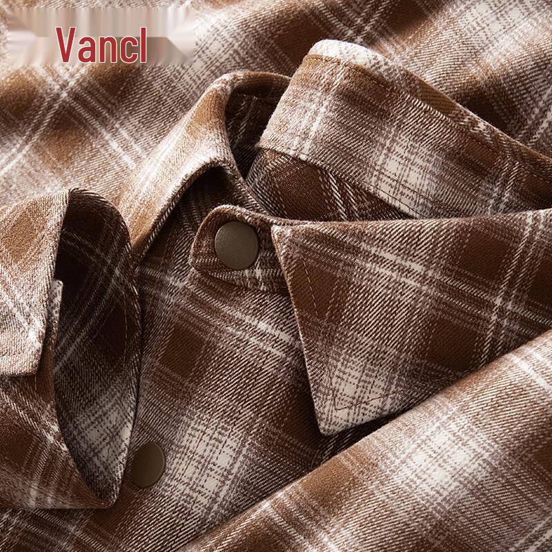 Мужская осенняя фланелевая клетчатая рубашка с длинным рукавом VANCL