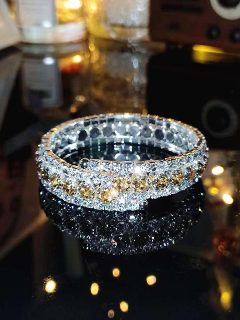 Корейский стиль сверкающий стразами свадебный браслет: Кристальный эластичный браслет в четыре ряда