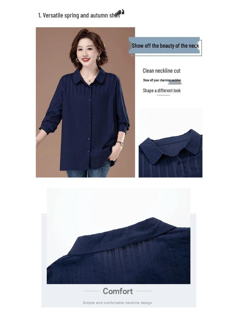 Женская блузка большого размера из чистого хлопка с отложным воротником - Мода ранней осени для мам среднего возраста