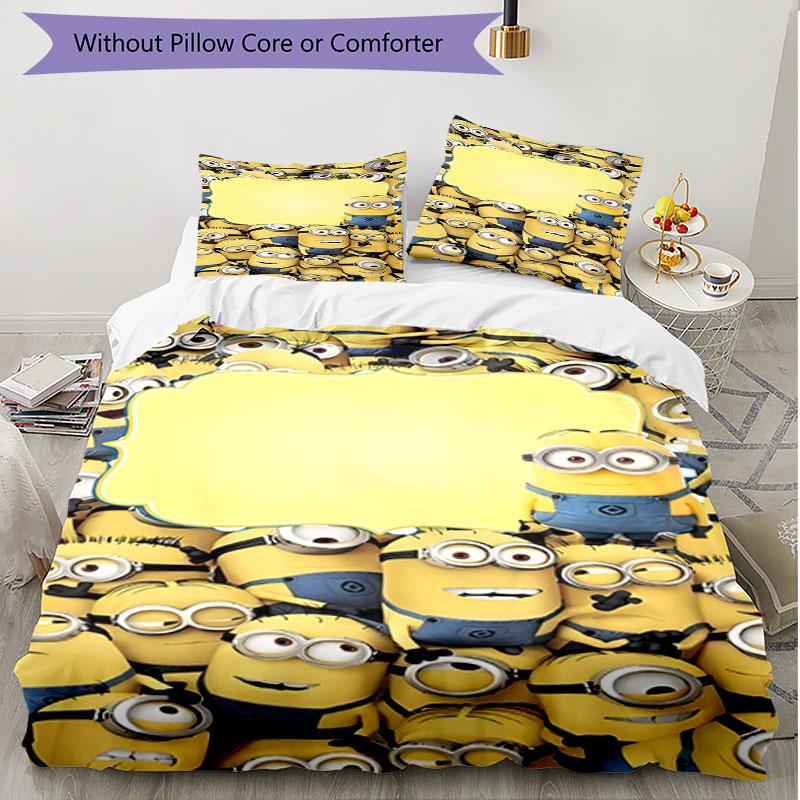 3pcs Duvet Cover Set (1*Duvet Cover + 2*Pillowcase, Without Core), Minions Print Soft All‑Season Bedding Set, Home Bedroom Decor Gift