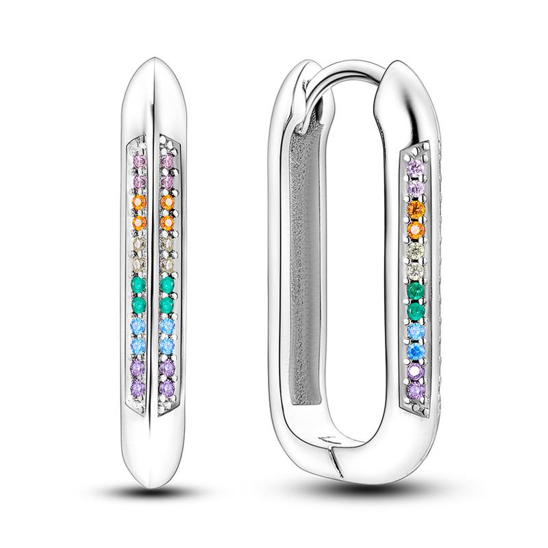 Серьги-кольца из серебра 925 пробы U-образной формы для женщин, красочные серьги с фианитом розового золота, минималистичные U-серьги для свадьбы, вечеринки, роскошные ювелирные изделия, подарок