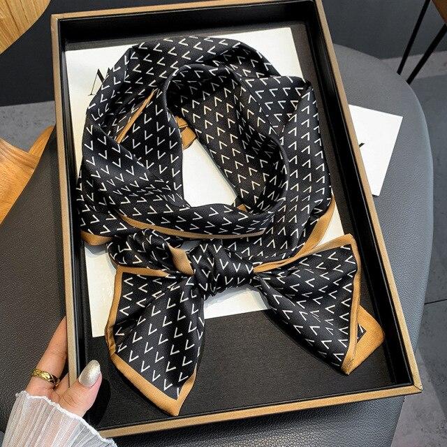 2021 модный шелковый шарф с цветочным принтом, женские длинные шарфы с тонкой шеей, офисная женская шаль, банданы, женская сумка, шарфы для волос, носовой платок