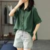 Рубашка из чистого хлопка на лето, женская, с короткими рукавами, с воротником-стойкой, однобортный кардиган в стиле ретро для женщин