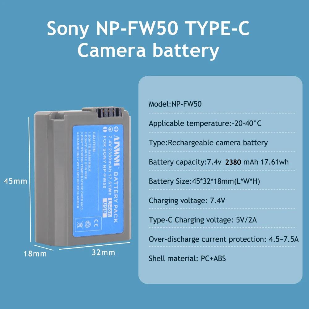 AJNWNM 7.4V 2380mAh USB NP-FW50 NP FW50 NPFW50 Аккумулятор для Sony Alpha a 6500a 6300 A6000 A5000 A3000 NEX-3 a7R a7S NEX-7