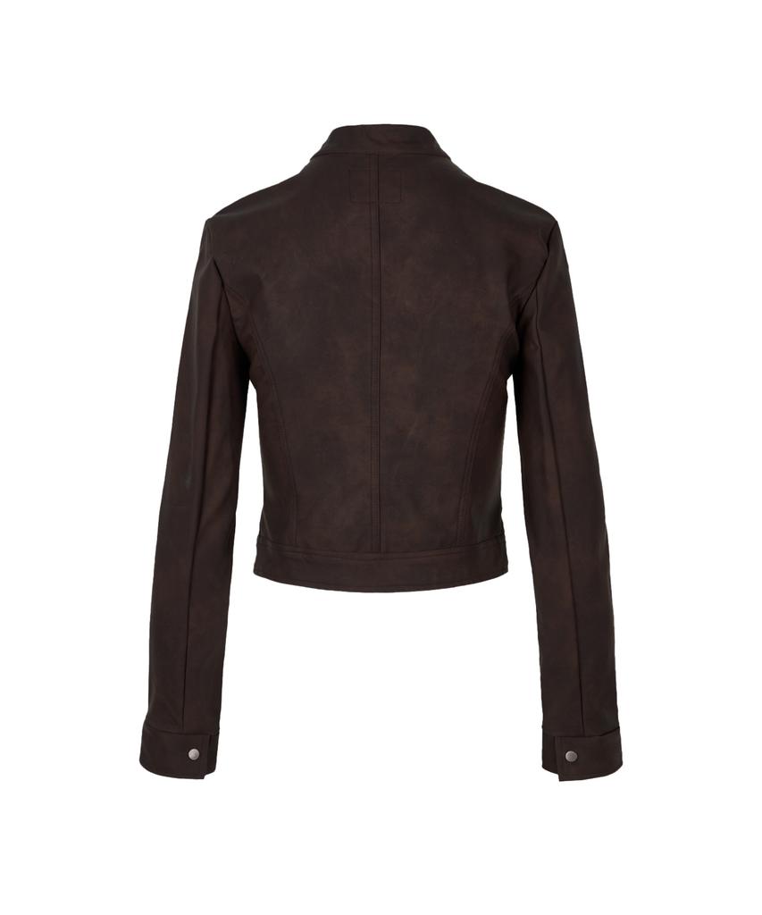 GILAARCHIVE Choker Napoleon Crop Leather Jacket_Brown
