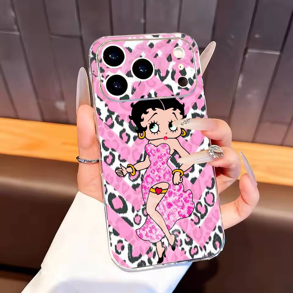 B-Бетти Милый B-Буп Чехол для телефона для iPhone17,16,15,14,13,12,11 Plus,Pro Max Мягкий прозрачный чехол