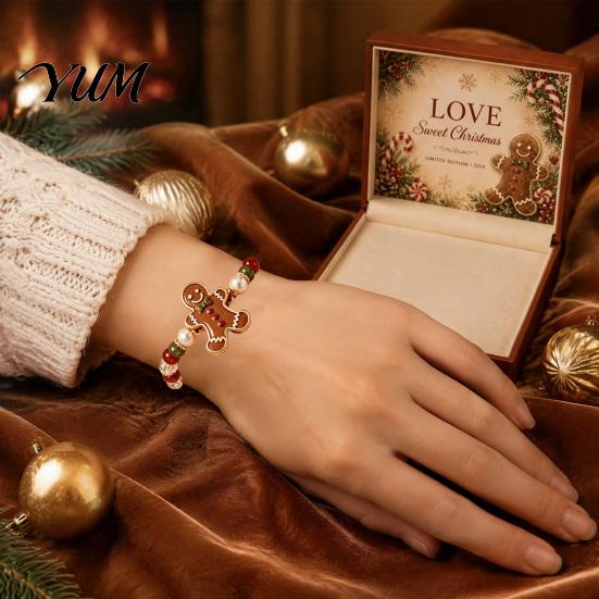Rust-resistant Bracelet Christmas Bracelets for Women, Santa Claus Elk Snowman Tree Fine Workmanship Beaded Bracelet, Holiday Jewelry Gifts