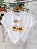 Women's Golden Cherry Print Short Sleeve T-Shirt - Round Neck Casual Summer Blouse with Cherry, Mach