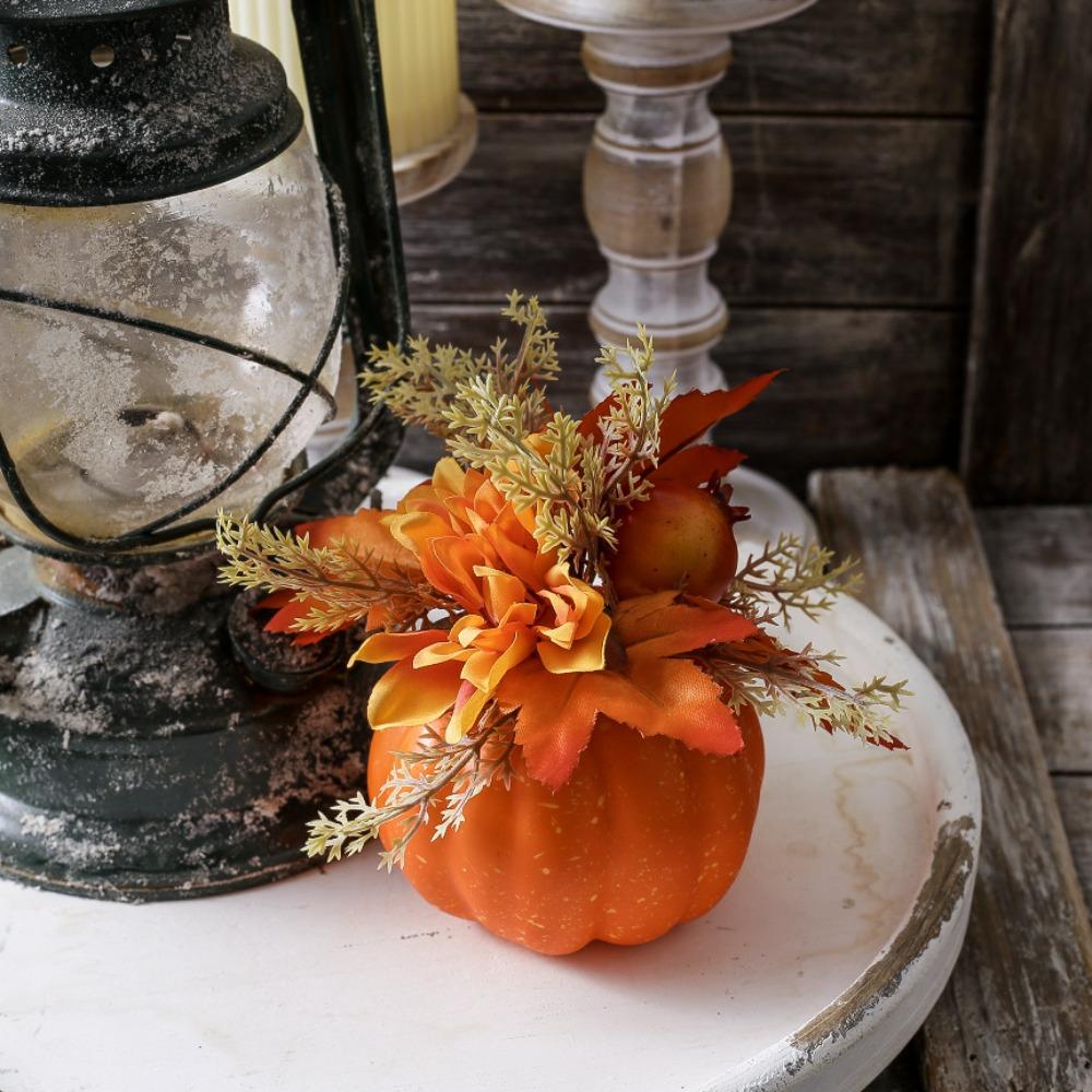 Artificial Pumpkin Chrysanthemum Home Decor Realistic Thanksgiving Halloween No-Maintenance Table Entryway Sideboard Figurines