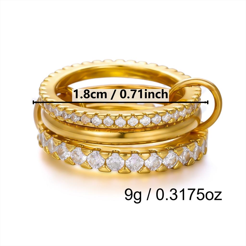 Stainless Steel Two-Color Zircon Interlocking Four-Ring for Women Men Hypoallergenic Stacking Finger Ring Party Jewelry Gift