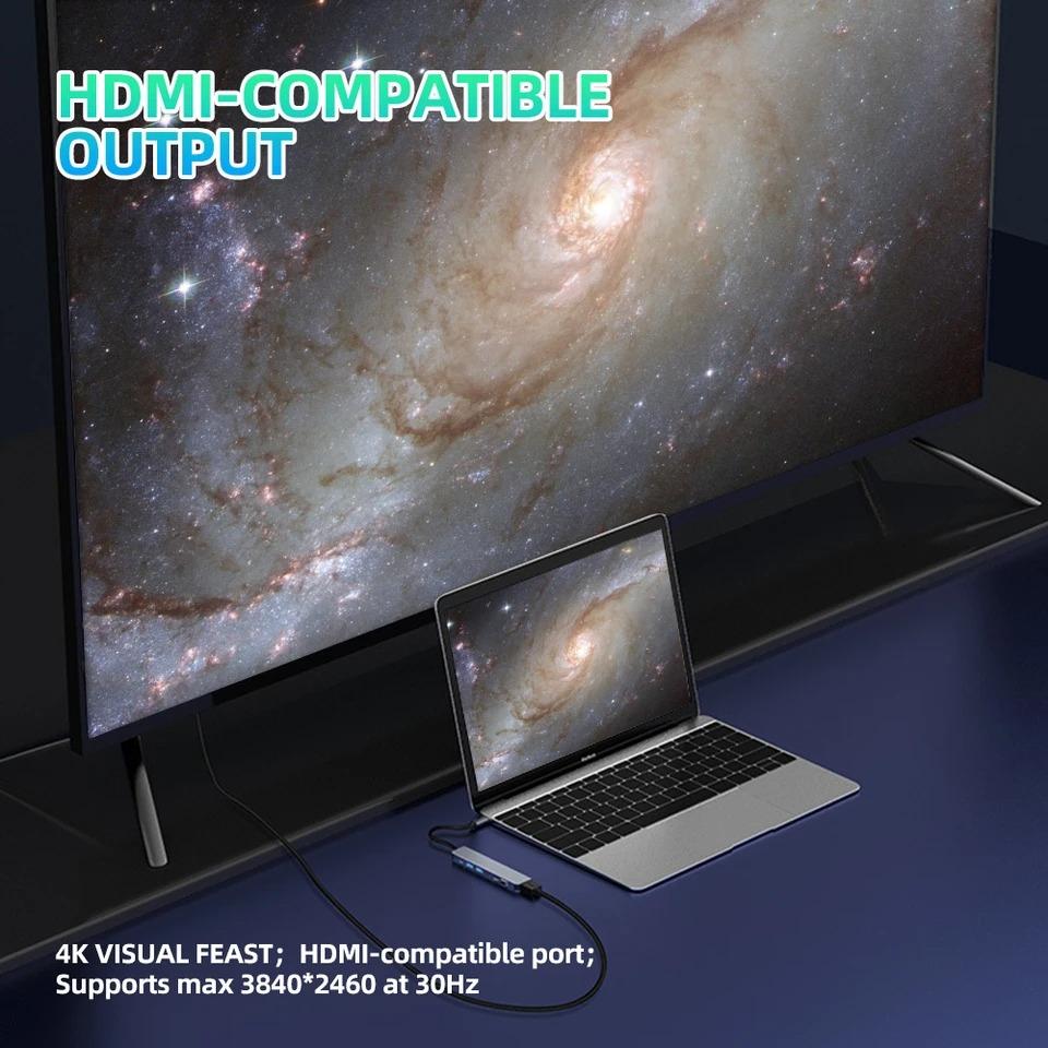 Док-станция Type C USB C Hub к 4K 30 Гц HDMI-совместимый USB 3.0 Сплиттер Адаптер PD 100 Вт Зарядка для Macbook Pro Ноутбук ПК Аксессуары