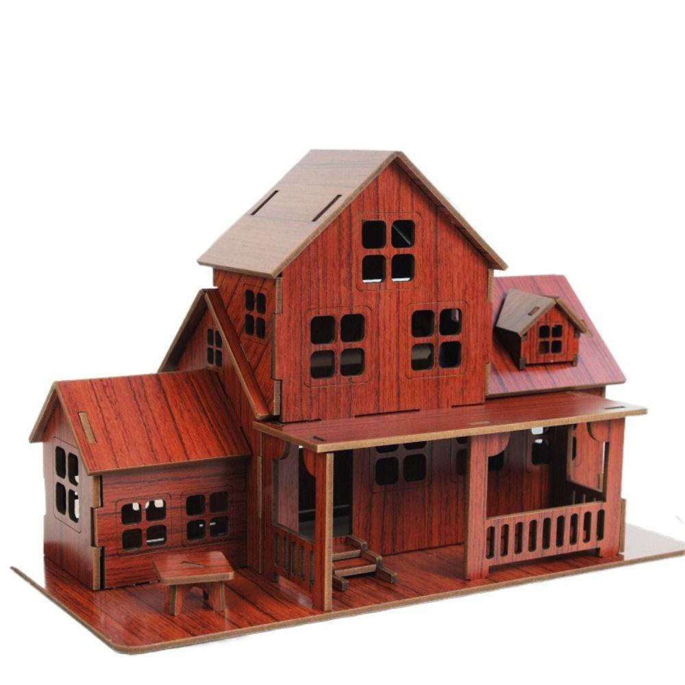 Bamboo 3D Wooden Puzzle Villa House Windmill DIY Ferris Wheel Modle Montessori   Adult