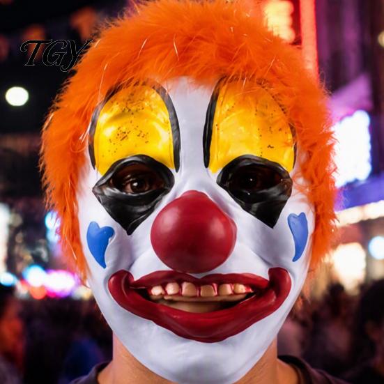 Comfortable Fit Clown Face Mask Realistic with Red Nose & Plush Wig, Scary Latex Adult Halloween Costume Accessories Full for Party, Adults