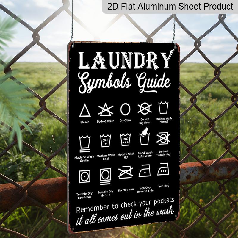2D Flat Vintage Laundry Symbols Guide Aluminum Metal Sign - 8"x12" Rustic Wall Decor for Bathroom & Laundry Room, Unique Pictorial Cleaning