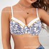 European and American women's sexy underwear bra spot lace edge printed bra adjustable steel rim thin cup bra