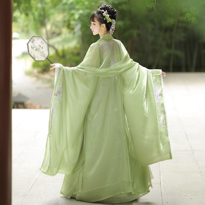 Рубашка с двойным рукавом и вышивкой Hanfu в китайском стиле, костюм с юбкой HE ZI