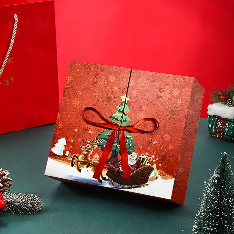 Рождественский обратный отсчет Пустая подарочная коробка для наполнения 24 дня Санта-Клаус с принтом Коллекционная коробка Рождественские коробки адвент-календаря