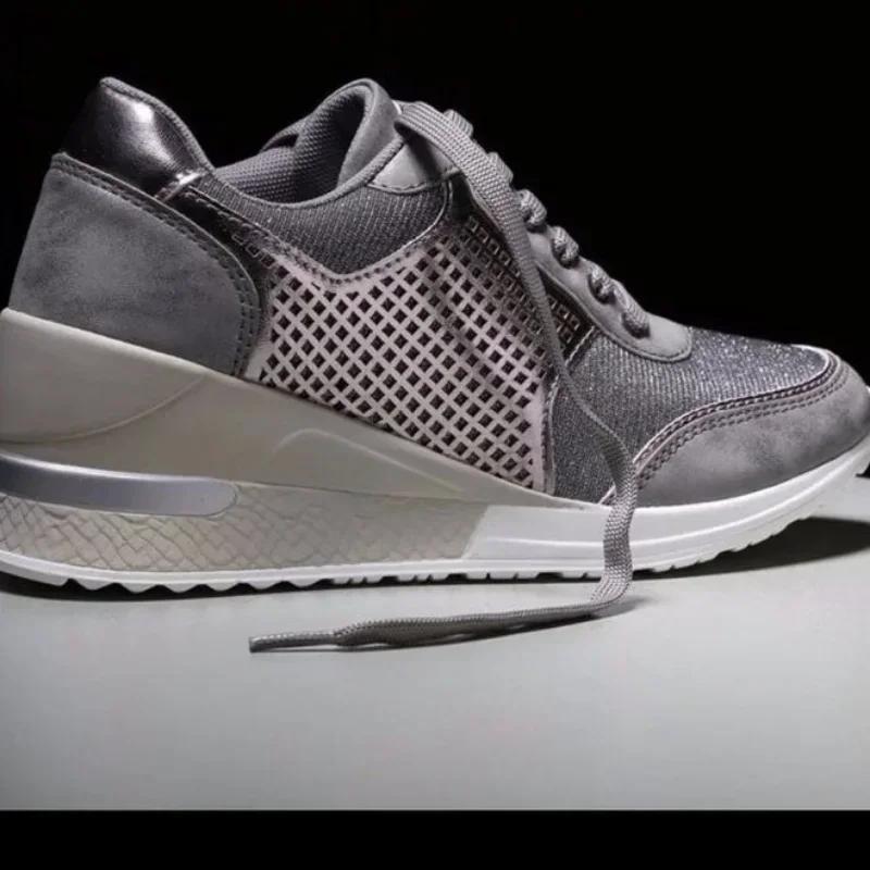 Fashion Wedge Sneakers Mesh Platform Shoes Solid Color Thick Bottom Zipper Vulcanized Shoes for Women's Sneakers Zapatos De Mujer