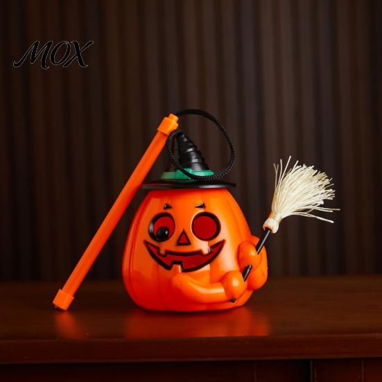 Funny Witch Hat Pumpkin Glowing Halloween Lantern, Jack O Lantern with Broom, Light Trick or Treat Lamp Up Decor, Prop for Kids Party Decor