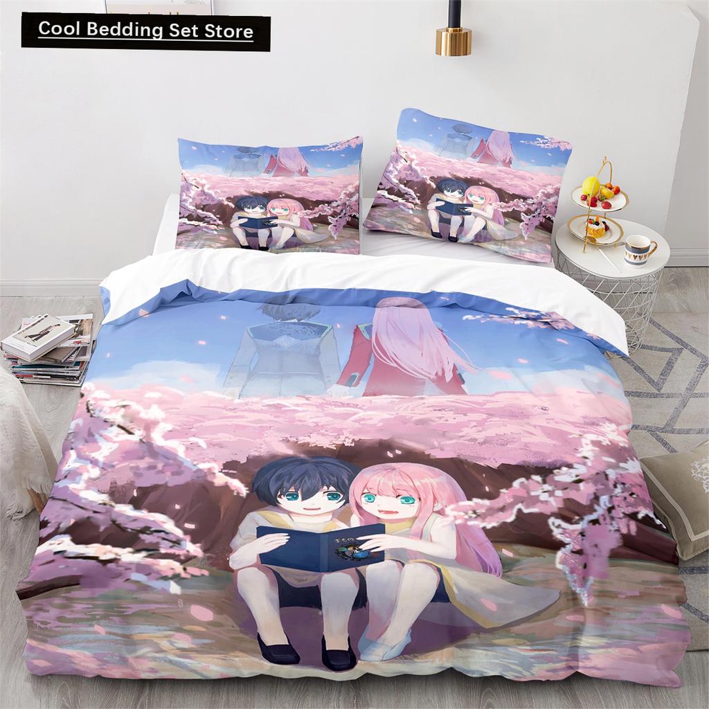 Darling In the Franxx Anime Duvet Cover Set with Pillow Covers Polyester Teens Kids Bedding Set Full Queen King Size Bed Linen