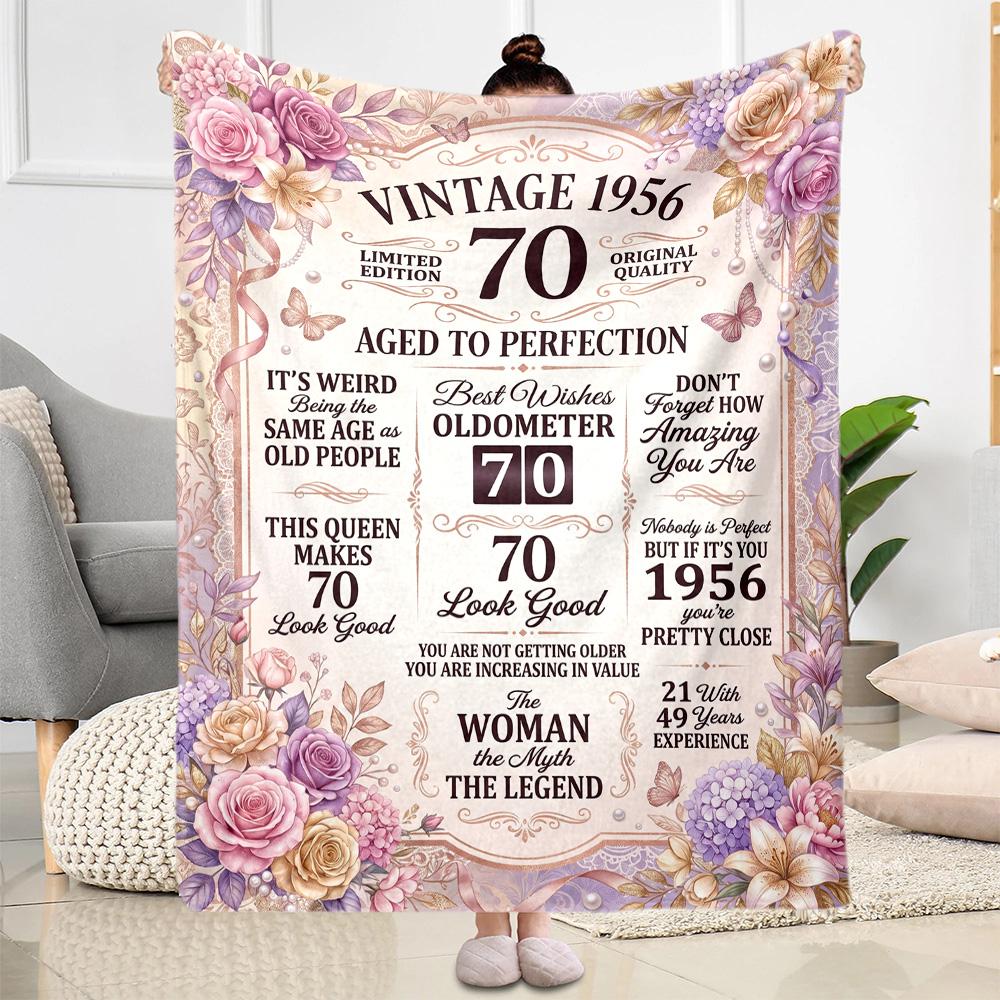 Happy 70th Birthday Celebration Flannel Blanket-Soft and Suitable for Sofas,Beds,Offices,Travel,All Seasons,Great Gift for Holidays and Birthdays.
