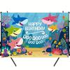 1 item, Colorful Shark Birthday Party, Polyester Photography Background Cloth 7x5 Feet, Birthday Banner and Flag Supplies