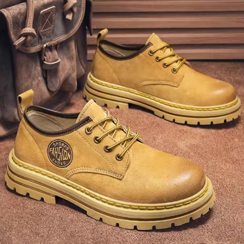 Ботинки из ревеня ботинки Мартина весенне-осенние мужские кожаные ботинки 2025 новые увеличивающие рост на толстой подошве рабочие короткие ботинки