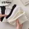 1/3 пары носков с оборками для женщин, средней длины, до середины голени, до щиколотки, дышащие, черные, белые, бежевые, женские модные хлопковые носки
