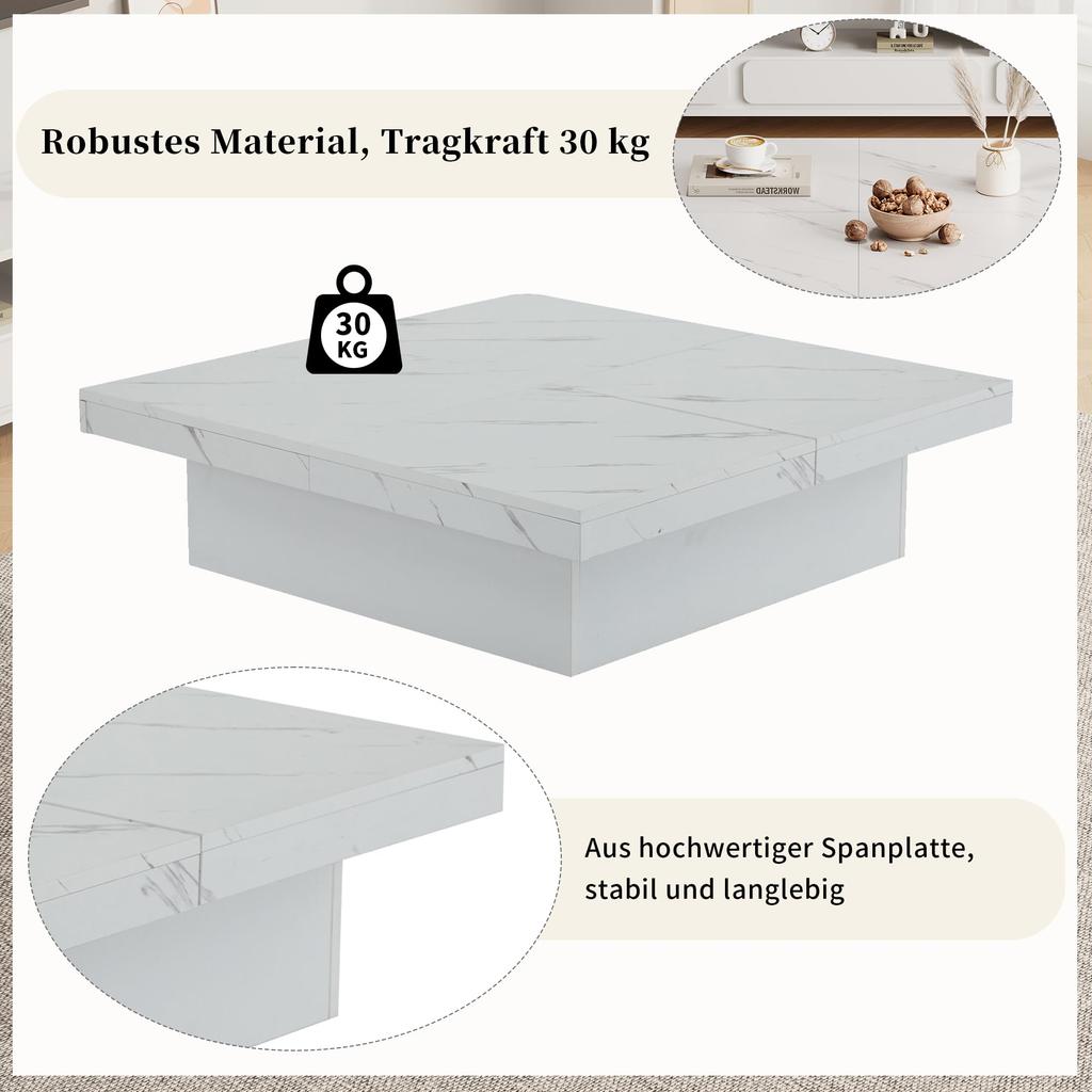 Couchtisch Moderner Ausziehbar, kreativer Sofatisch Kaffeetisch verstecktem Ablagefach, Mitteltisch Wohnzimmer Büro Schlafzimmer, Marmor-Optik