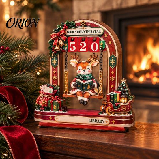 Christmas Table Decor Countdown Wooden Sign, Days Until Xmas Tiered Tray Centerpiece, 2D Flat Cute Holiday Party Accents Snowman Santa Elk Reading