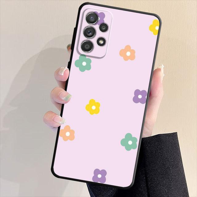 Милый чехол с цветочным рисунком для Samsung Galaxy A71 A31 A51 A32 A72 A52 A23 A13 A33 A21s A22 A53 A11 A52s A12, матовая броня, черный мягкий чехол