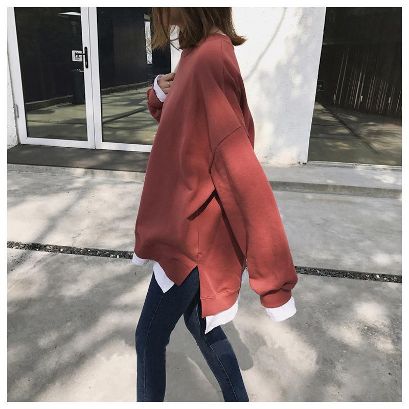 Fake Two-piece Plush Sweatshirt for Women's New Autumn and Winter Korean Style Loose Student BF Harajuku Fenggang Flavor Top