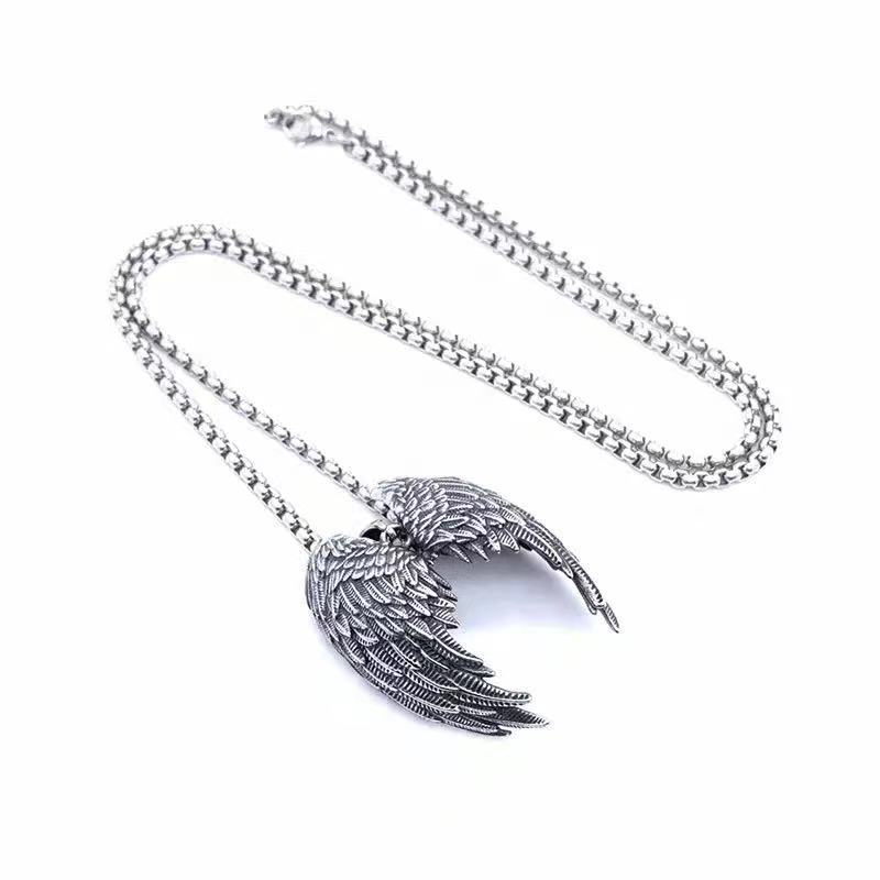 Hot-selling Retro Angel Wing Pendant European and American Mens Fashion Creative Pendant Necklace Accessories