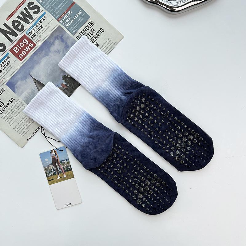 Tie Dye Wool Circle Pure Cotton Non-slip Mid-tube Yoga Socks New Rubber Thick Pilates Socks Indoor Sports Socks