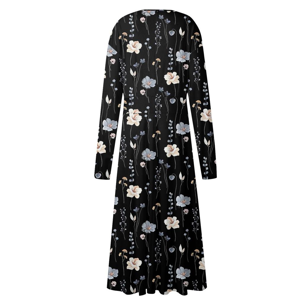 Женское осенне-зимнее повседневное модное платье с круглым вырезом и длинным рукавом с принтом