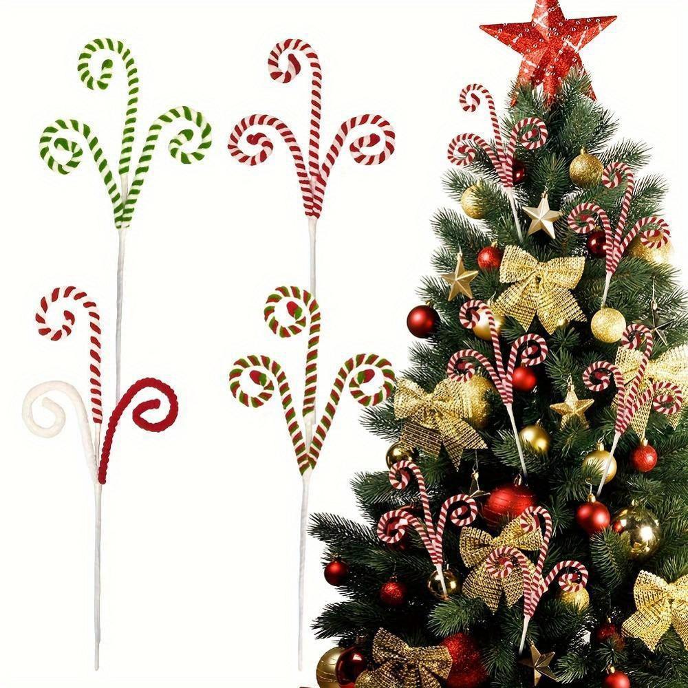 5 Pcs Festive Candy Cane Branches, Red, White Green Wool Curly Lollipop Decor for Christmas Tree Vase Filler Holiday Party Home Decoration