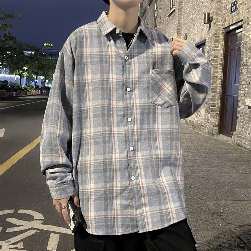 2024 Повседневная свободная рубашка с лацканами в клетку для мужчин среднего возраста и молодых мужчин, деловая повседневная модная куртка для мужчин