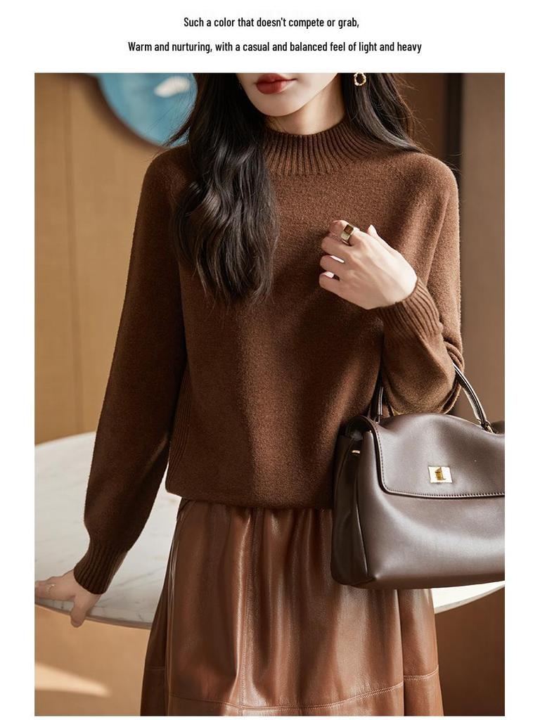 Женский очень толстый бесшовный вязаный свитер - Цельный, с полувысоким воротником, длинным рукавом, свободного кроя, облегающий базовый слой, дизайн 2025