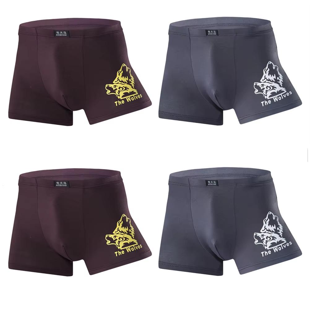 4 Pcs Men's Underwear Printed Boxer Shorts Youth Breathable Modal Underpants
