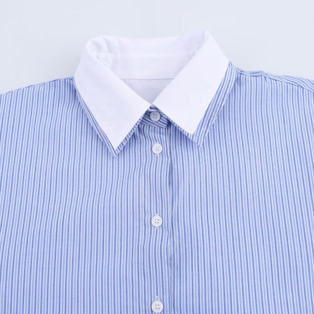 2025 Spring Women's European and American Style Poplin Patchwork Striped Shirt