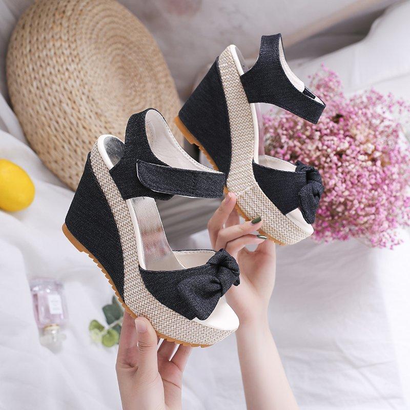Brand New Ladies Platform Sandals Fashion Bow Mixed Colors Wedges High Heels Women's Fish Mouth Sandals Casual Party Shoes