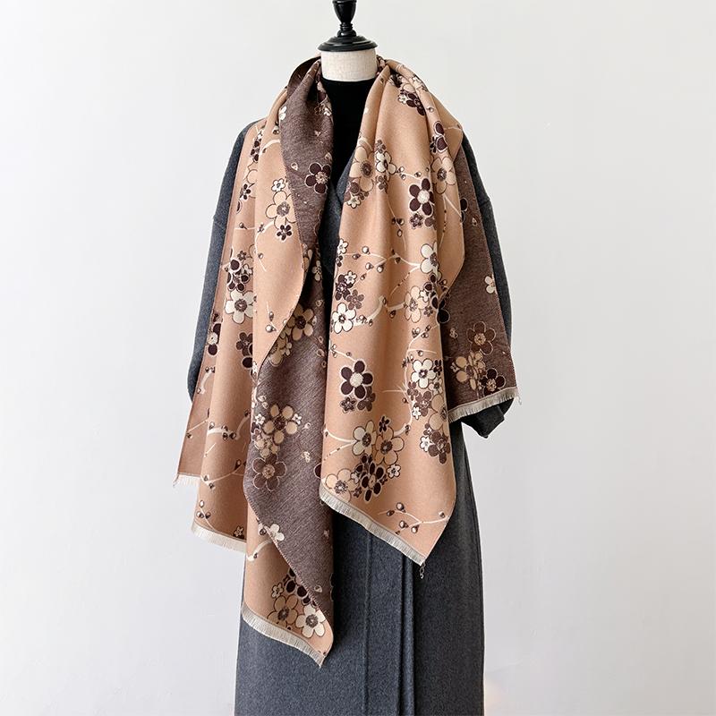 2024 New Elegant Ladies' Jacquard Pashmina Cashmere Scarf Winter Thick Warmth Two-Sided Shawl Coldproof Windproof Blanket Scarf